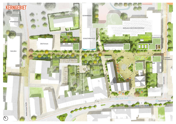 Auszüge aus dem Planungskonzept zur Umgestaltung des Losheimer Ortskernes, hier mit einer Planansicht des Quartiers. Grafik: Planungsbüro Dutt & Kist